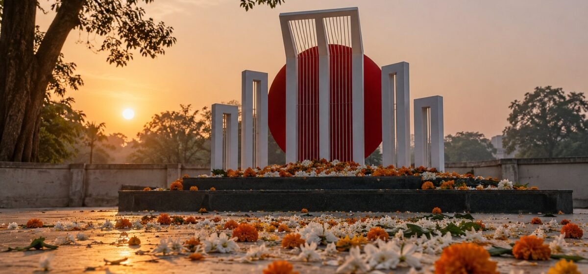 Fiori accanto a un monumento simbolico per la Giornata della lingua madre.