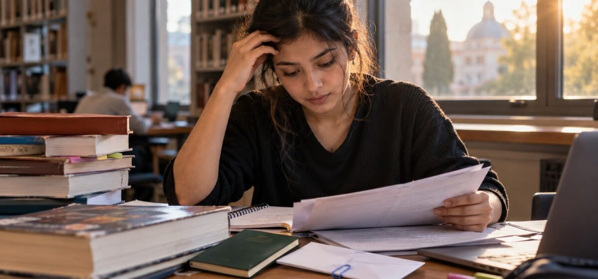 Libri di studio e una cartella di viaggio preparati per un appuntamento.