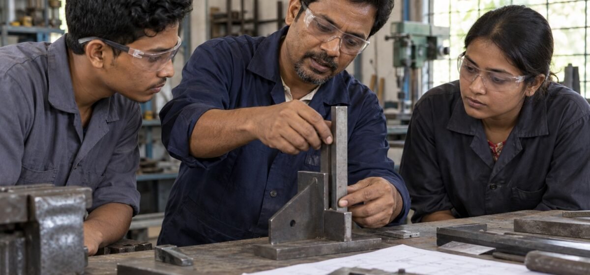 Allievi bangladesi durante una formazione pratica in officina.
